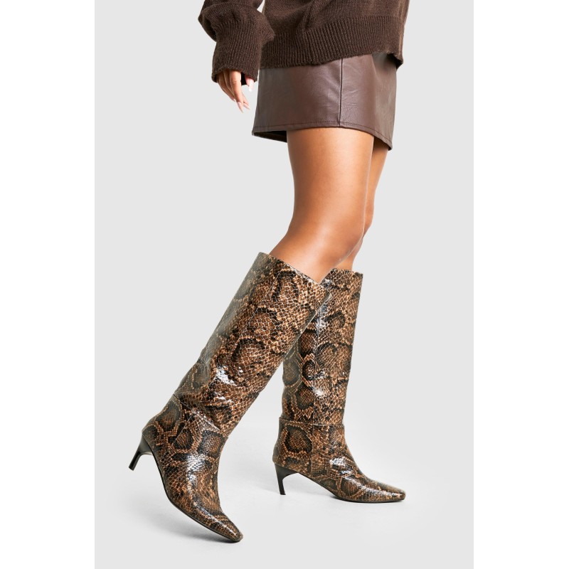 Eckige Kniehohe Stiefel Mit Schlagenprint - Snake - 38, Snake