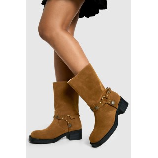 Breite Passform Wildlederimitat-Stiefel Mit Western-Schnalle - Brown - 39, Brown