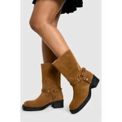Breite Passform Wildlederimitat-Stiefel Mit Western-Schnalle - Brown - 39, Brown