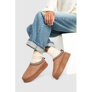 Kuschelige Platform-Mules Mit Stickerei - Mocha - 37, Mocha