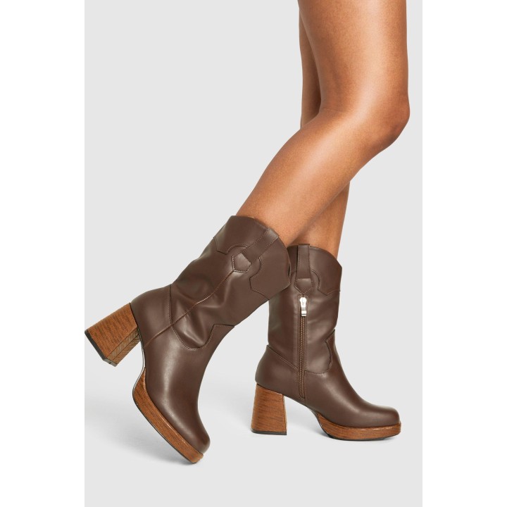 Platform-Stiefeletten Mit Holz-Detail - Brown - 39, Brown