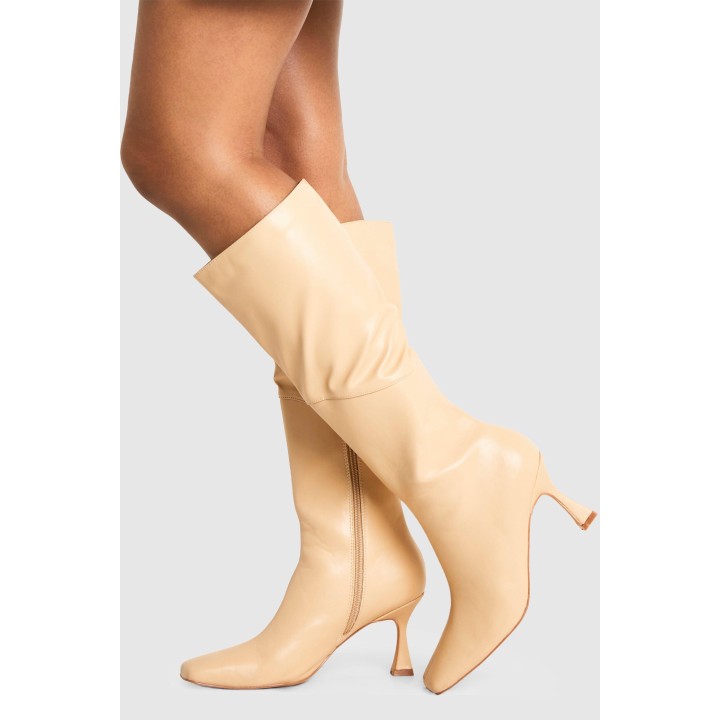 Eckige Spitze Kniehohe Stiefel - Nude - 38, Nude