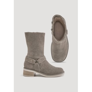 hessnatur Damen Biker Boots aus chromfrei gegerbtem Velours-Leder - grau - Größe 36