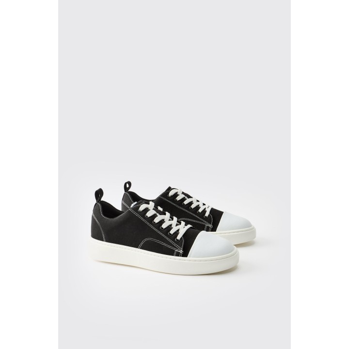 Canvas-Sneaker mit Kontrast-Naht - Schwarz - 41, Schwarz