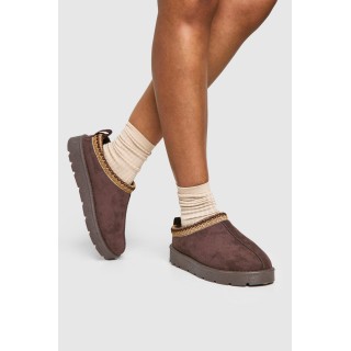 Kuschelige Mules Mit Stickerei - Chocolate - 37, Chocolate