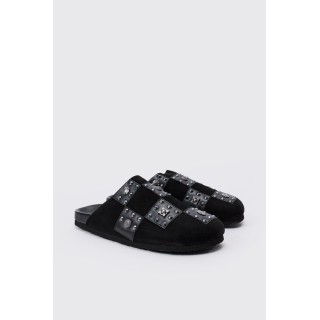 Karierte Mules mit Metall-Detail - Schwarz - 41, Schwarz