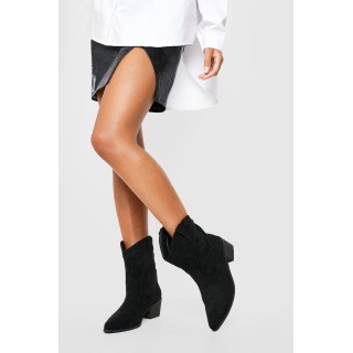 Breite Passform Western-Stiefeletten Mit Naht-Detail - Black - 37, Black