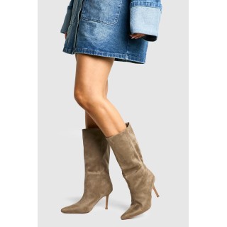 Wadenhohe Stiletto-Stiefel Aus Wildleder-Imitat - Grey - 39, Grey