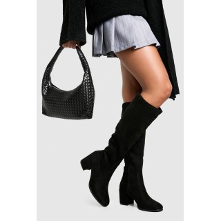 Kniehohe Basic-Stiefel Mit Tiefem Blockabsatz - Black - 36, Black