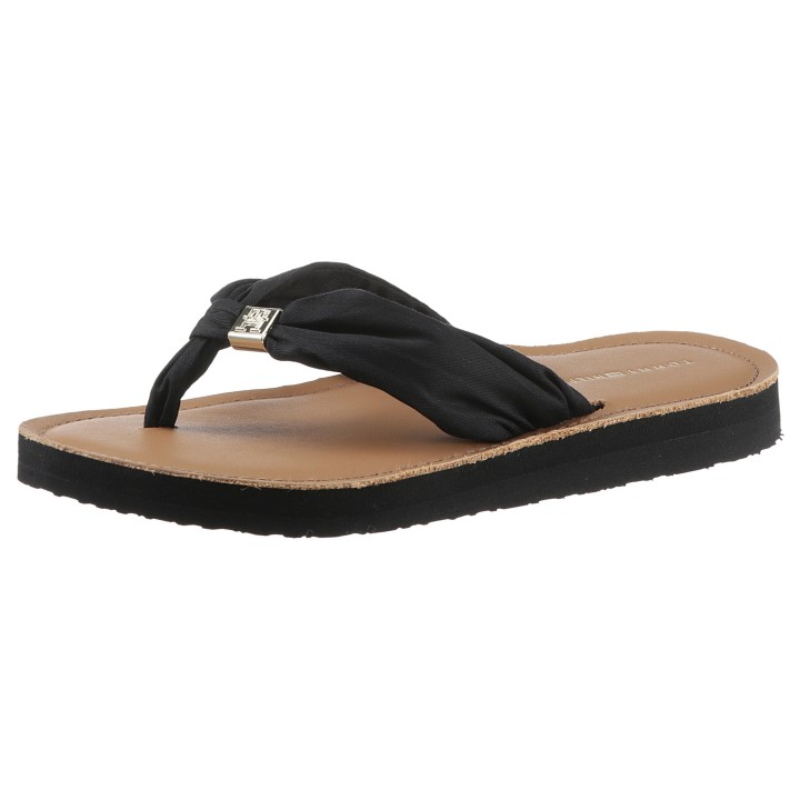 Tommy Hilfiger Zehentrenner "TH ELEVATED BEACH SANDAL", Sommerschuh, Bequemschuh, Flats, Schlappen mit TH-Schmuckelement