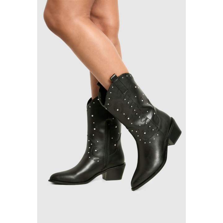 Western-Stiefel Mit Nieten-Detail Und Absatz - Black - 37, Black
