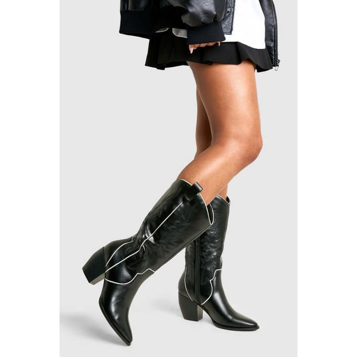 Bestickte Western-Stiefel Mit Kontrast-Detail - Black - 38, Black