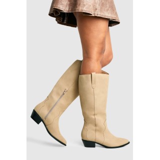 Kniehohe Nubuck Western-Stiefel - Taupe - 37, Taupe