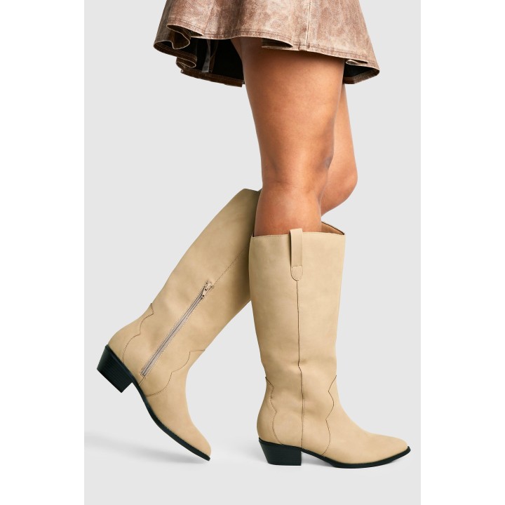 Kniehohe Nubuck Western-Stiefel - Taupe - 37, Taupe