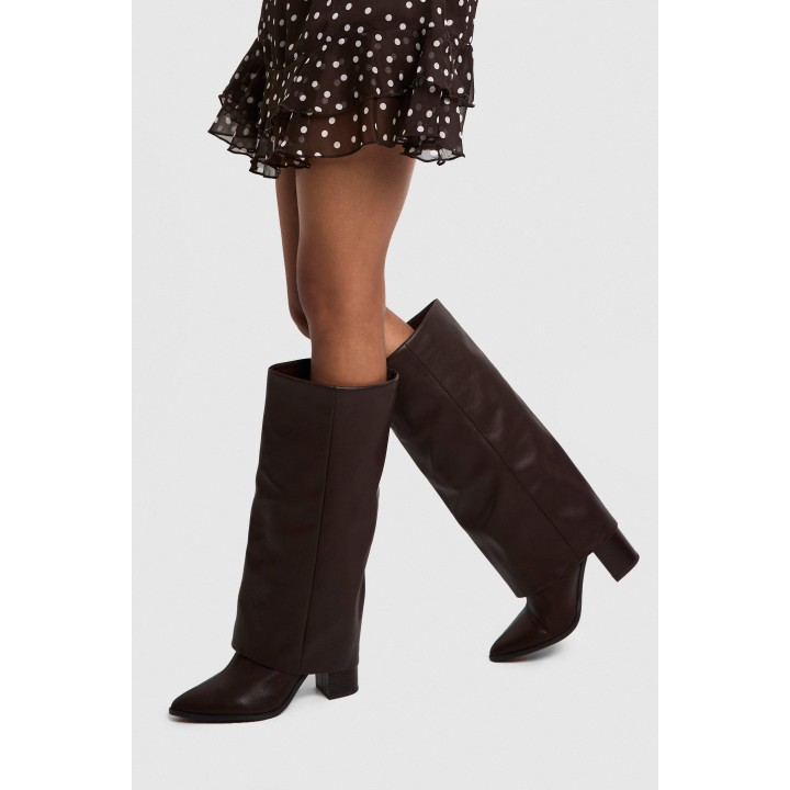 Breite Passform Strukturierte Kniehohe Stiefel - Brown - 38, Brown