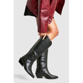 Breite Passform Kniehohe Stiefel Im Western-Stil - Black - 37, Black