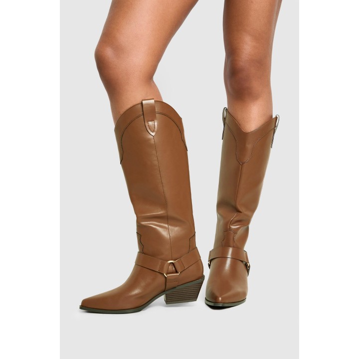 Breite Passform Kniehohe Stiefel Aus Wildleder-Imitat - Tan - 37, Tan