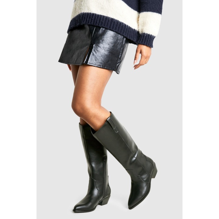 Breite Passform Kniehohe Stiefel Im Western-Style - Black - 37, Black