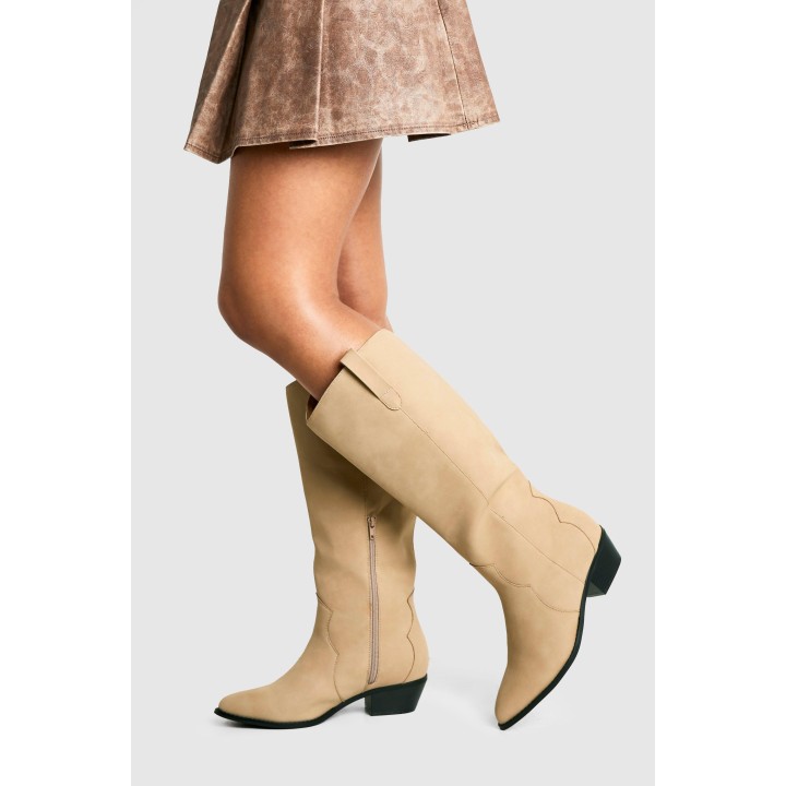 Breite Passform Kniehohe Stiefel Im Western-Stil - Taupe - 37, Taupe