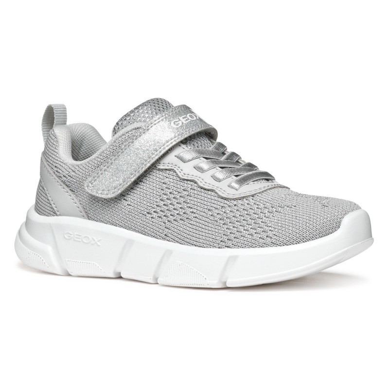 Geox Sneaker "J ARIL GIRL", Knitwear Sneaker, Klettschuh mit glitzerndem Klettriegel