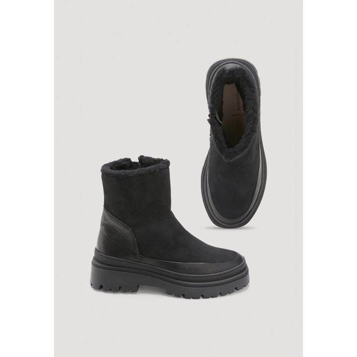 hessnatur Damen Warm gefütterte Stiefelette aus chromfrei gegerbtem Nubuk- Leder - schwarz - Größe 36