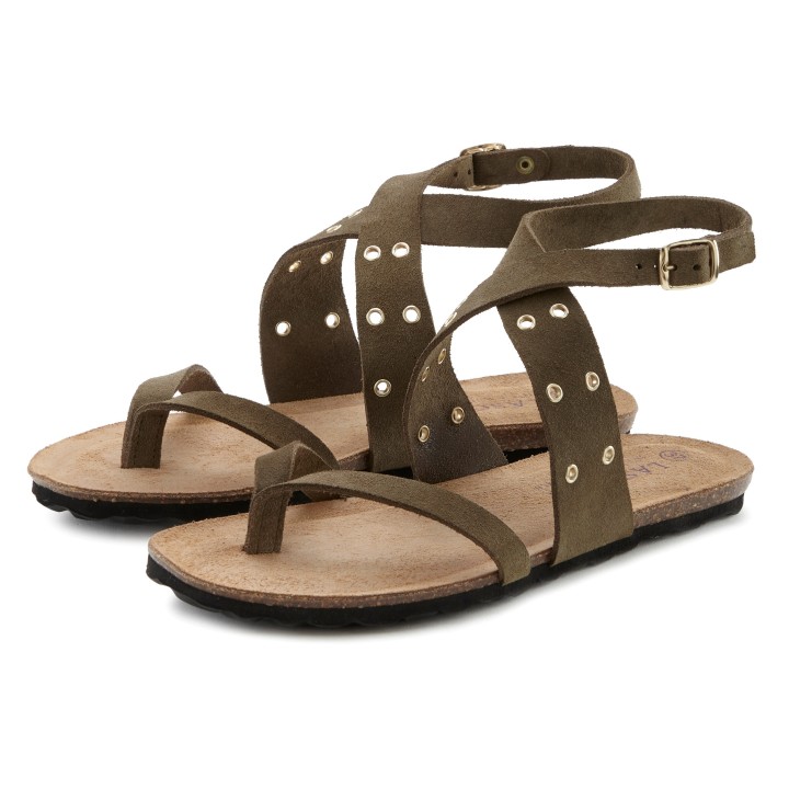 LASCANA Zehentrenner, Sandale mit Nieten und Korkfußbett