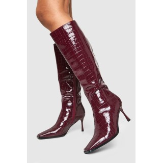 Hochglänzende Spitze Kroko-Stiefel - Cherry - 37, Cherry