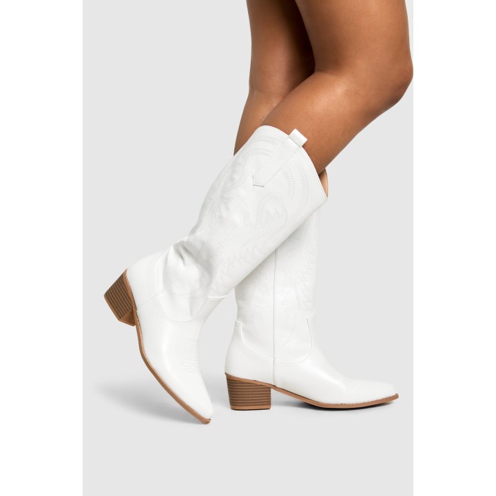 Wadenhohe Bestickte Western Cowboy-Stiefel - White - 38, White