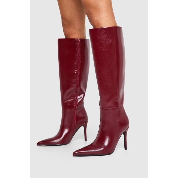 Spitze Kniehohe Stiletto-Stiefel - Cherry - 38, Cherry