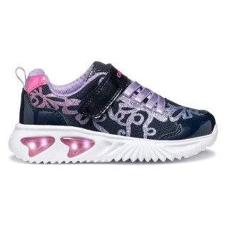 Geox Sneaker "J ASSISTER GIRL Blinkschuh", Klettschuh mit bunt glitzerndem Schleifchen Muster und Blinkfunktion