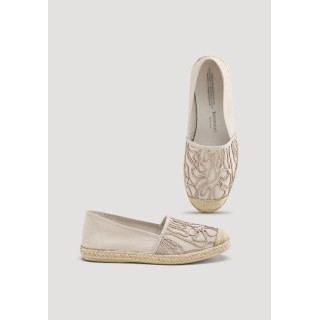 hessnatur Damen Bestickte Espadrilles mit Bio-Baumwolle - beige - Größe 36