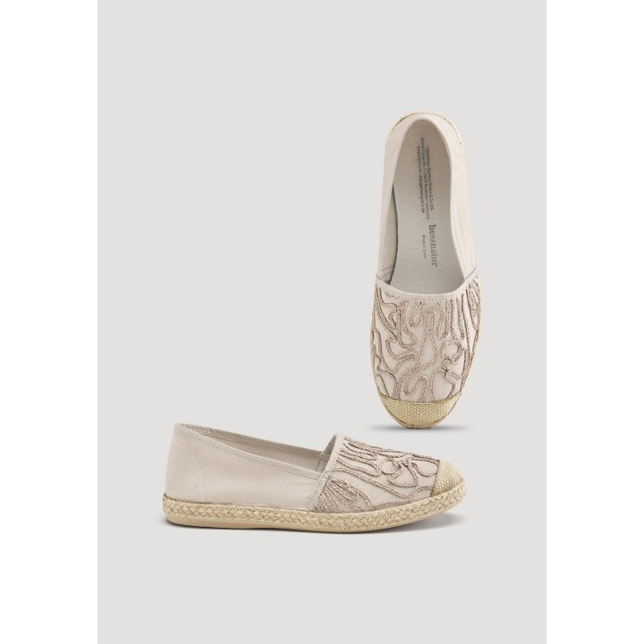 hessnatur Damen Bestickte Espadrilles mit Bio-Baumwolle - beige - Größe 36