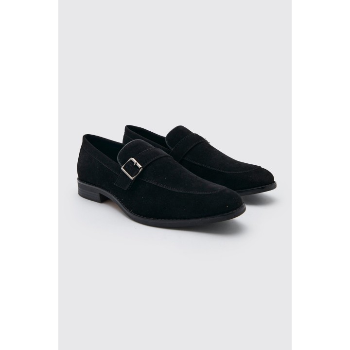 Loafer aus Wildlederimitat mit Schnalle - Schwarz - 43, Schwarz