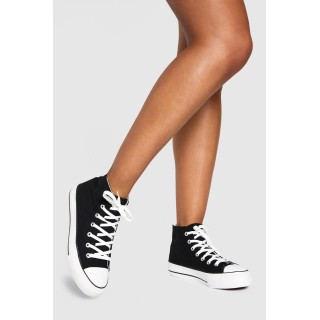 Geschnürte High-Top Platform-Sneaker - Black - 38, Black