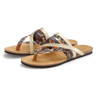 LASCANA Zehentrenner, Sandale, Pantolette aus Leder mit Korkfußbett