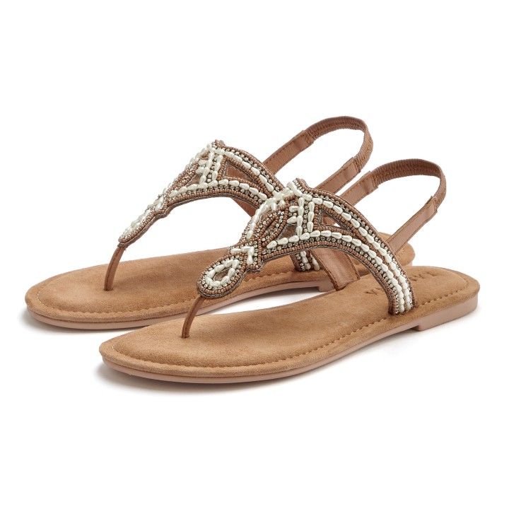 LASCANA Zehentrenner, Sandale, Pantolette mit Perlen und Steinchen besetzt