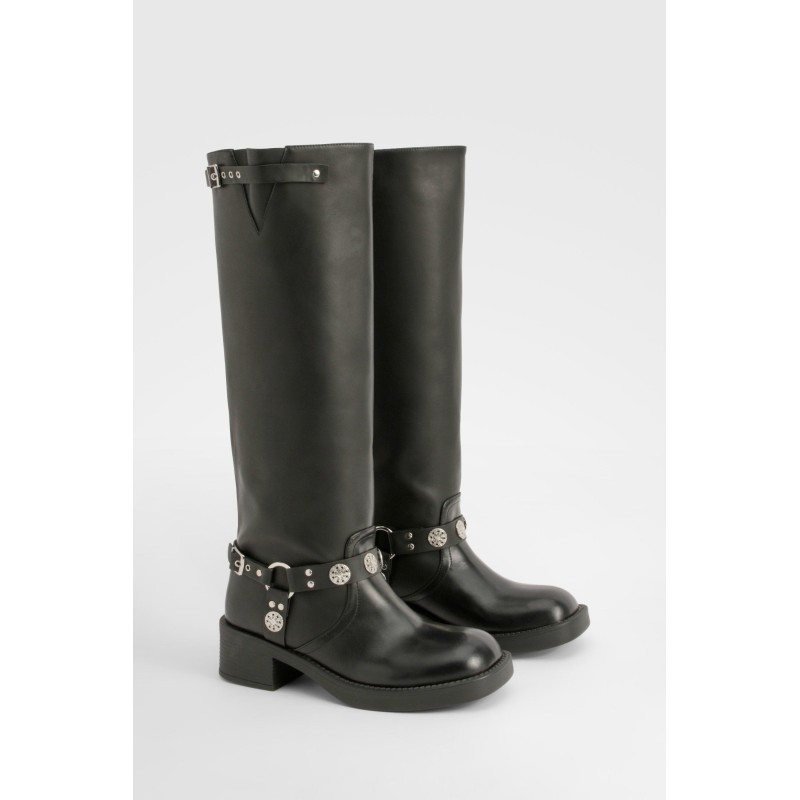 Kniehohe Stiefel Im Western-Stil Mit Schnallen-Detail - Black - 37, Black