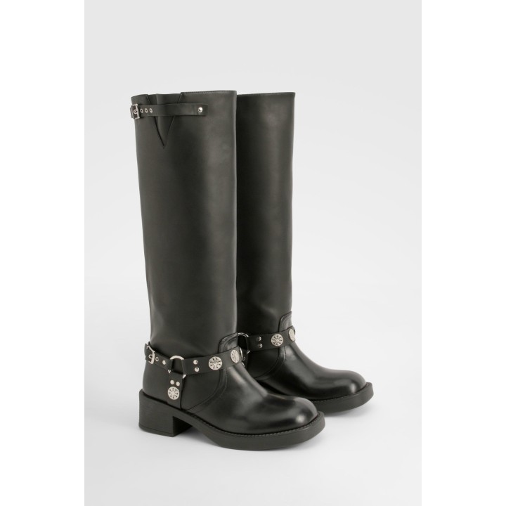 Kniehohe Stiefel Im Western-Stil Mit Schnallen-Detail - Black - 37, Black