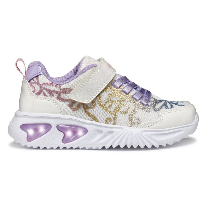 Geox Sneaker "J ASSISTER GIRL Blinkschuh", Klettschuh mit bunt glitzerndem Schleifchen Muster und Blinkfunktion