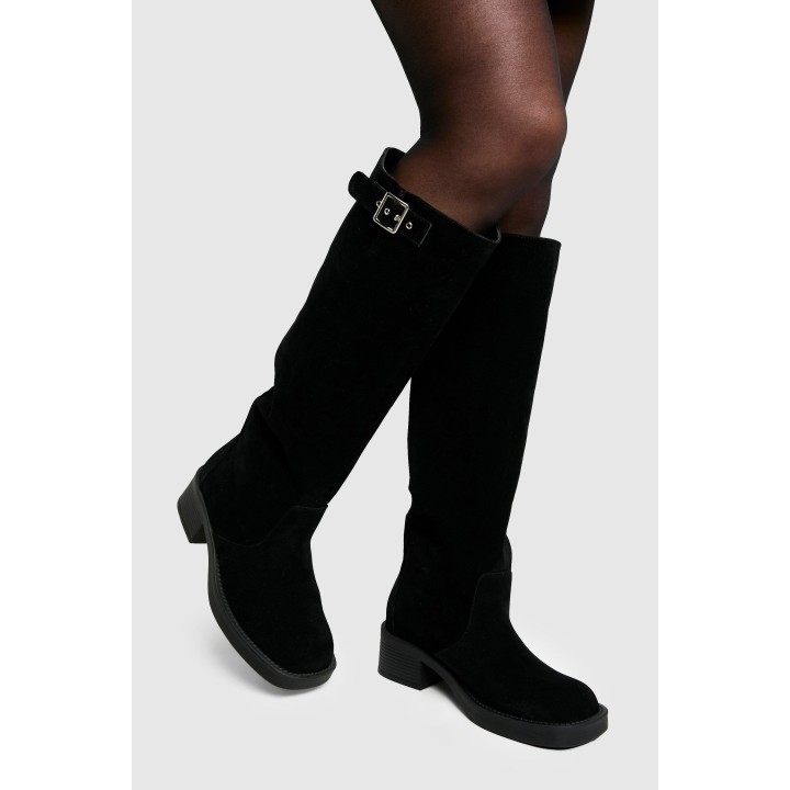Overknee-Stiefel Aus Wildlederimitat Mit Schnallen-Detail - Black - 38, Black