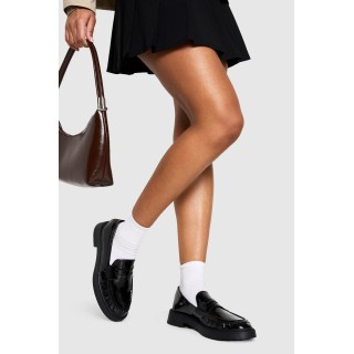 Geraffte Lack-Loafer - Black - 37, Black