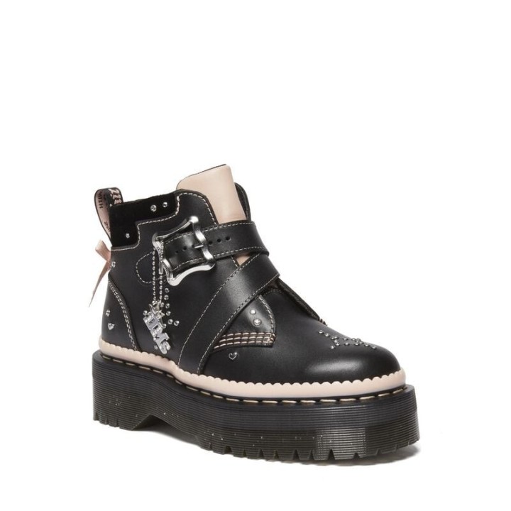Dr. Martens Boot - Caitie Black+Powder Pink Nappa Lux+Ze You Velvet - EU36 bis EU41 - für Damen - Größe EU36 - schwarz