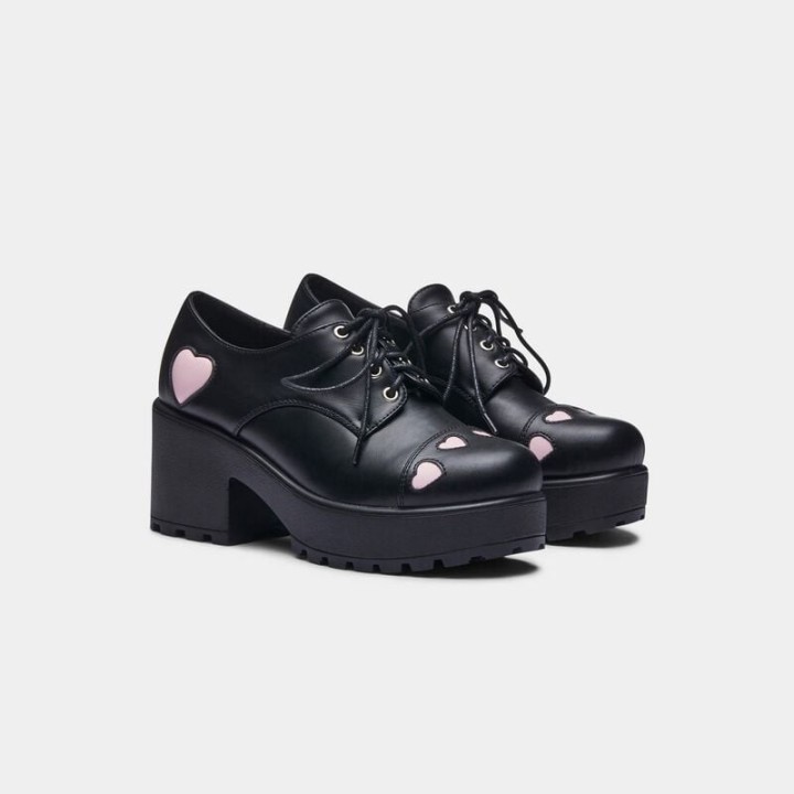 KOI - Rockabilly High Heel - Tennin Heart Shoes - EU36 bis EU38 - für Damen - Größe EU36 - schwarz/rosa
