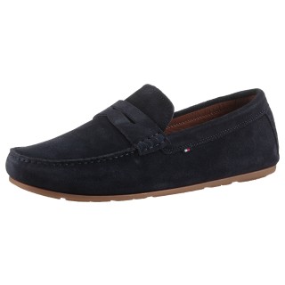 Tommy Hilfiger Slipper "CASUAL HILFIGER SUEDE DRIVER", Loafer, Businessschuh, Mokassin mit Zierriegel, schmale Form