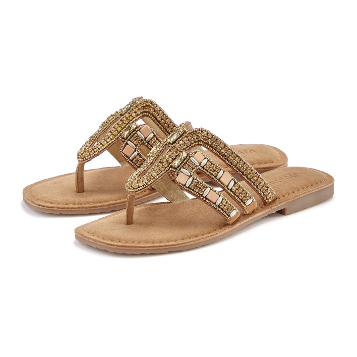 Vivance Zehentrenner, Sandale, Pantolette aus Leder mit Schmucksteinchen