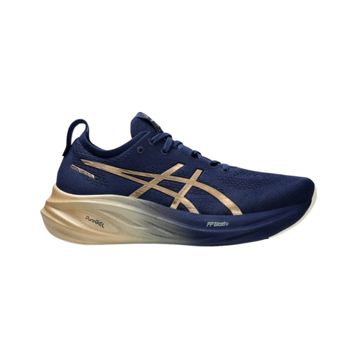 Asics Gel-Nimbus 26 Platinum Blau Gold Schuhe, Größe 41,5 - EUR
