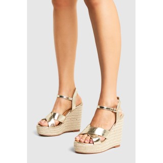 Breite Passform Metallic Wedges Mit Überkreuzten Trägern - Gold - 38, Gold