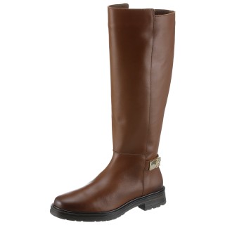 Tommy Hilfiger Stiefel "TH LOGO LEATHER LONG BOOT", Blockabsatz, Businessstiefel mit Zierriemchen hinten