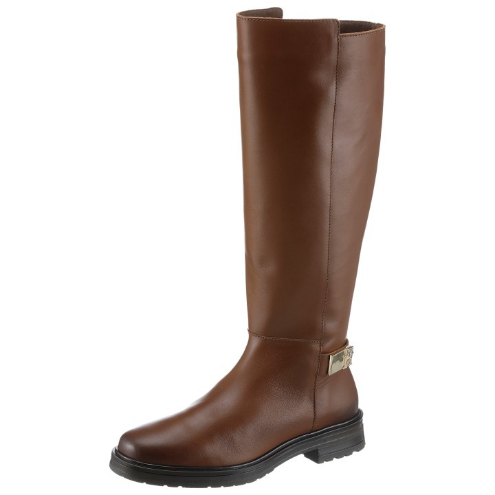 Tommy Hilfiger Stiefel "TH LOGO LEATHER LONG BOOT", Blockabsatz, Businessstiefel mit Zierriemchen hinten