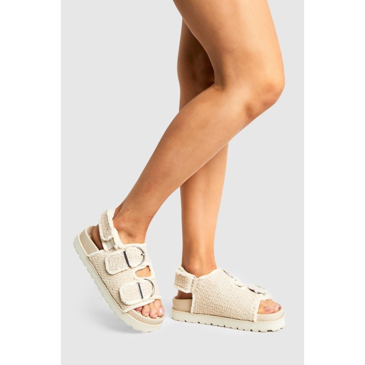 Breite Passform Bouclee Dad-Sandalen - Cream - 37, Cream
